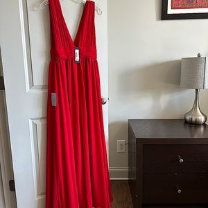 NWT plunging neckline Cherry red Lulus Heavenly Hues maxi gown